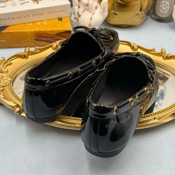 🆕 KURT GEIGER LONDON 🧿 NWOB Eagle Moccasins, Black Patent - Sz EU37 US 7
